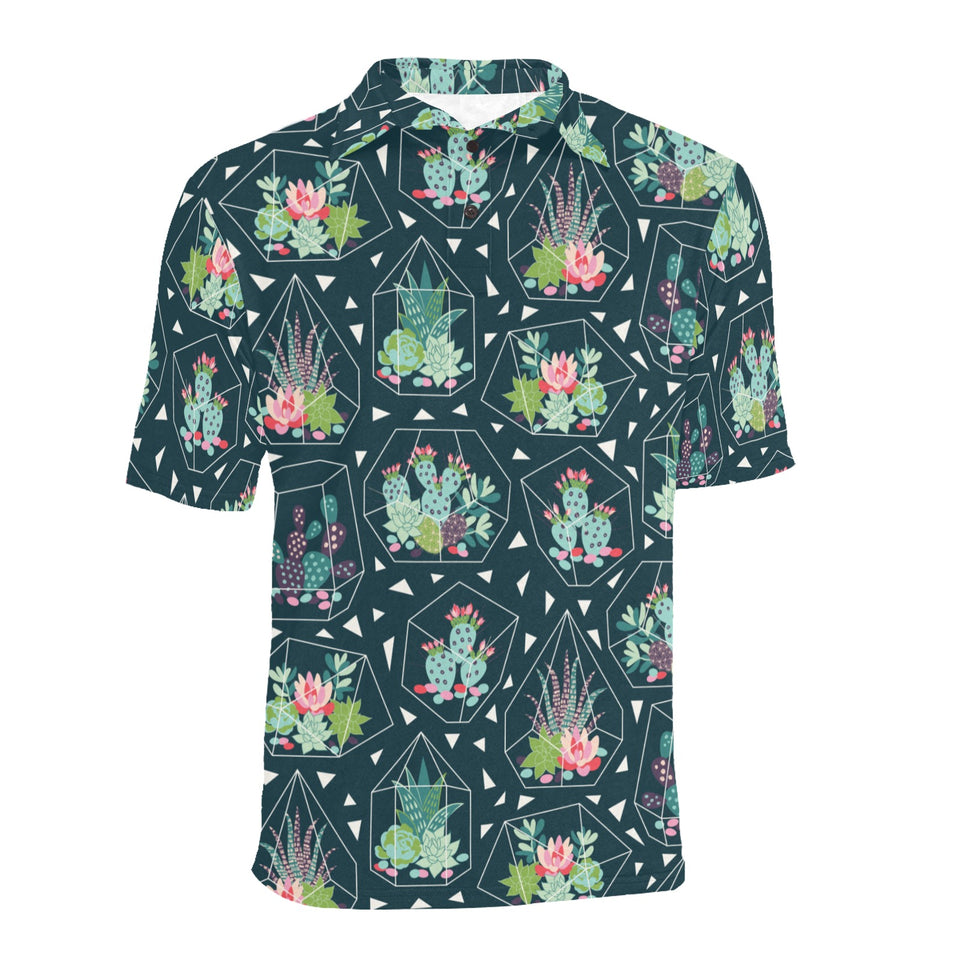 Cactus glass terrarium pattern Men's All Over Print Polo Shirt