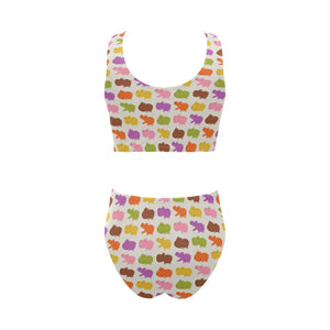 Hippopotamus Pattern Print Design 01 Chest Bowknot High Waisted Bikini Swimsuit