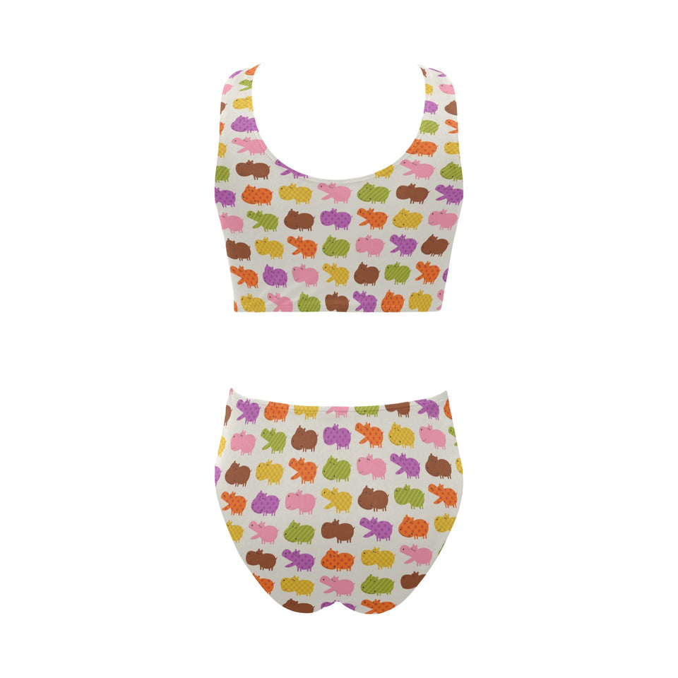 Hippopotamus Pattern Print Design 01 Chest Bowknot High Waisted Bikini Swimsuit