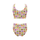 Hippopotamus Pattern Print Design 01 Chest Bowknot High Waisted Bikini Swimsuit