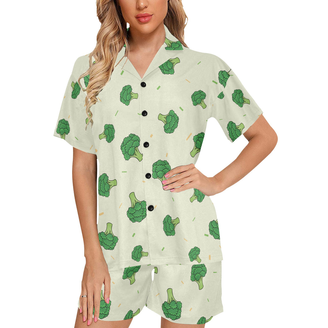 Broccoli pattern Women's V-Neck Short Pajama Set