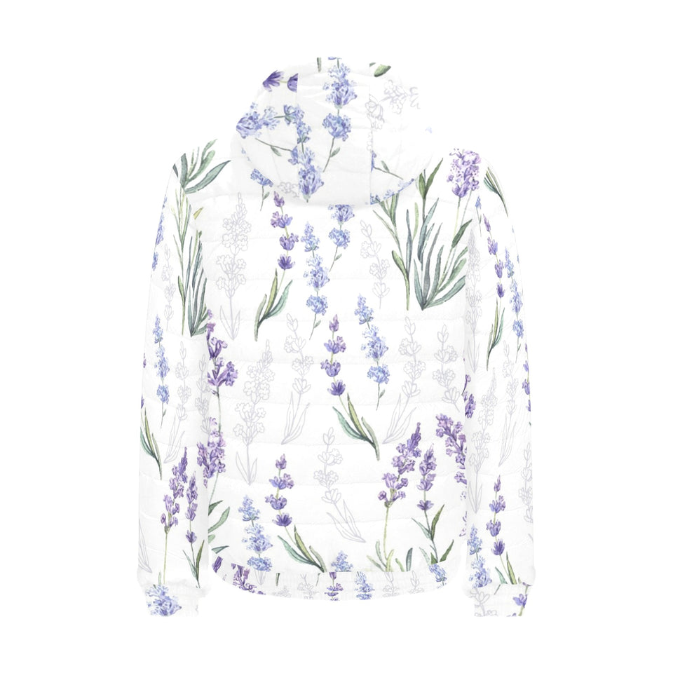 Hand painting Watercolor Lavender Men's Padded Hooded Jacket
