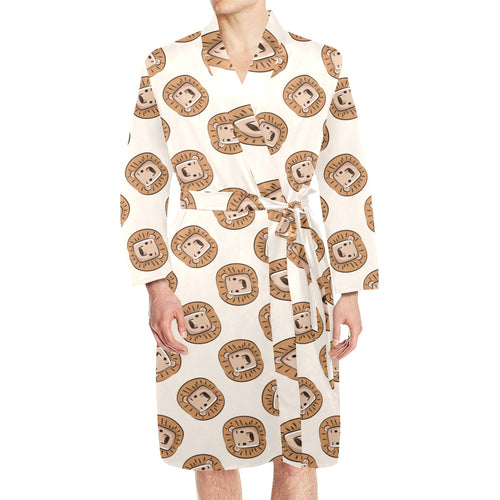 Lion Pattern Print Design 01 Men's Long Sleeve Belted Night Robe
