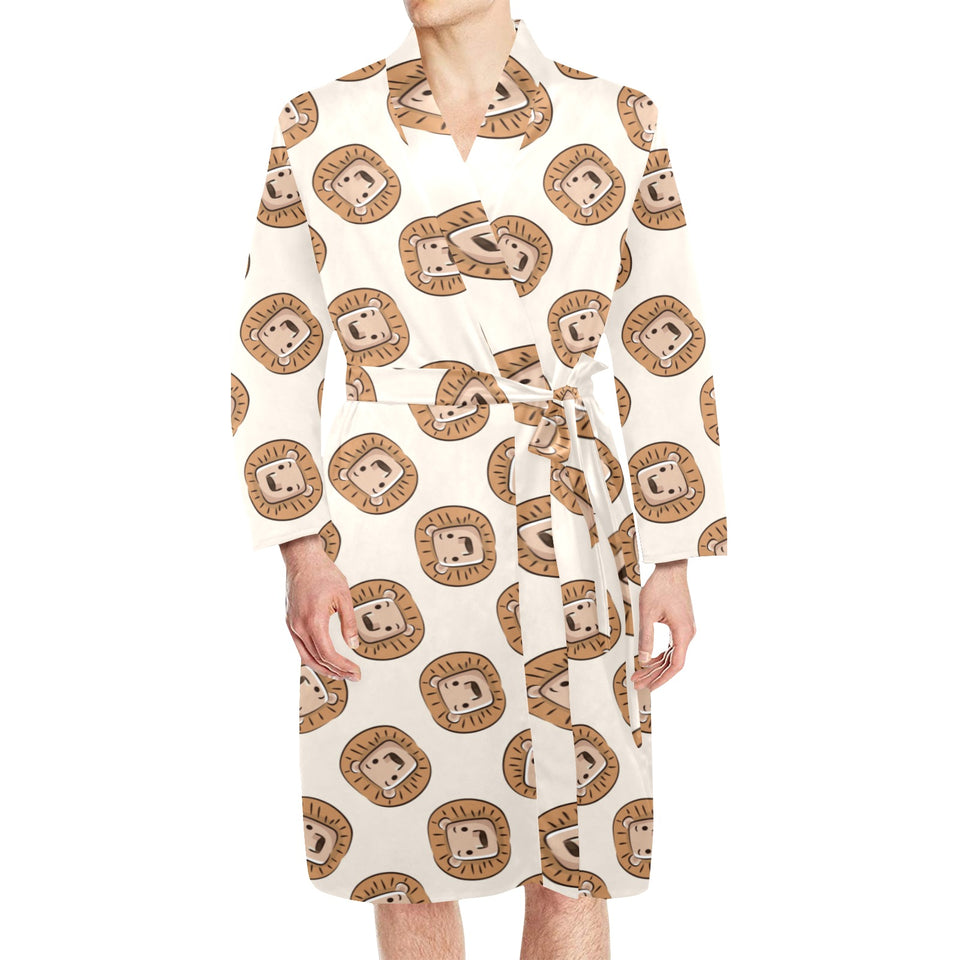 Lion Pattern Print Design 01 Men's Long Sleeve Belted Night Robe