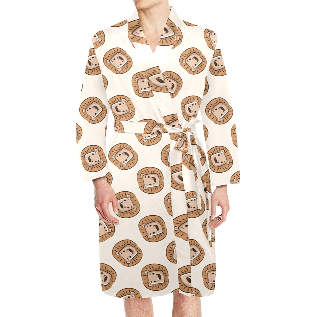 Lion Pattern Print Design 01 Men's Long Sleeve Belted Night Robe