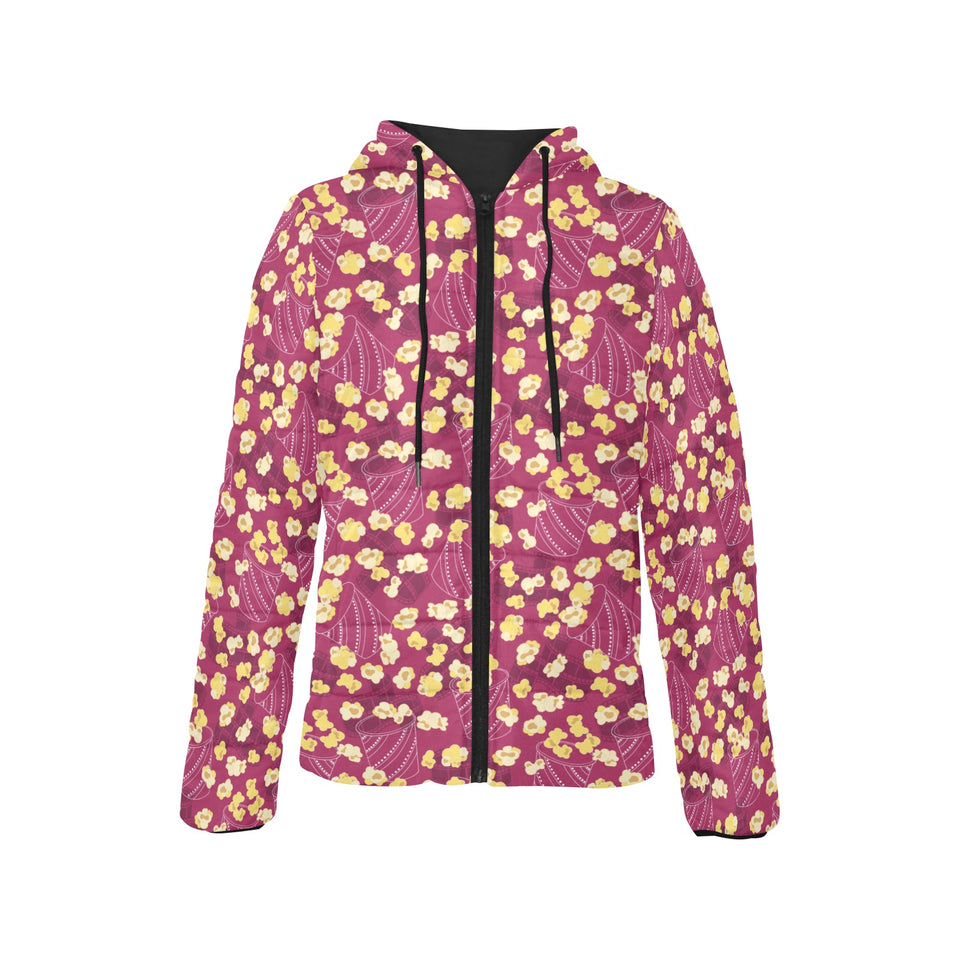 Popcorn Pattern Print Design 02 Women's Padded Hooded Jacket