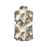 Monkey red hibiscus flower palm leaves floral patt Women's Padded Vest