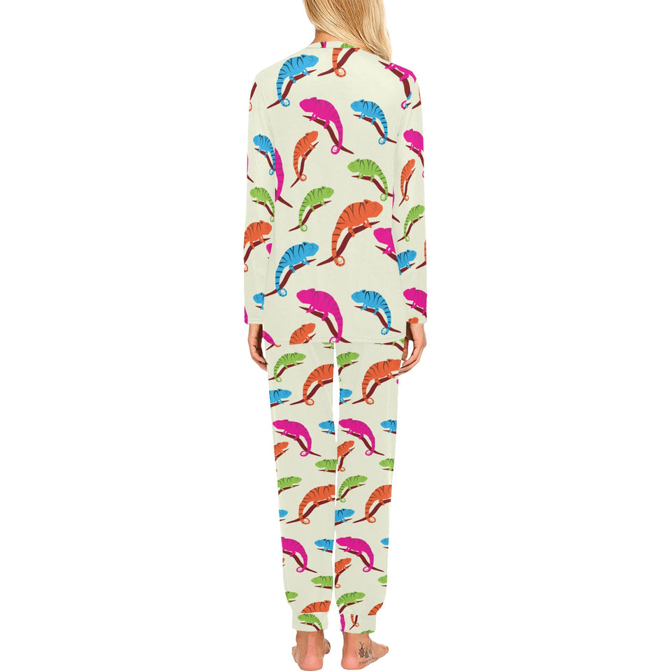 Colorful Chameleon lizard pattern Women's All Over Print Pajama Set