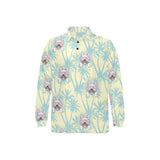 French bulldog hawaii blackground Men's Long Sleeve Polo Shirt