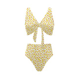 Fried Eggs Pattern Print Design 05 Chest Bowknot High Waisted Bikini Swimsuit