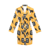 Boston terrier design pattern Women's Long Sleeve Belted Night Robe