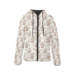 Tea pots Pattern Print Design 03 Women's Padded Hooded Jacket