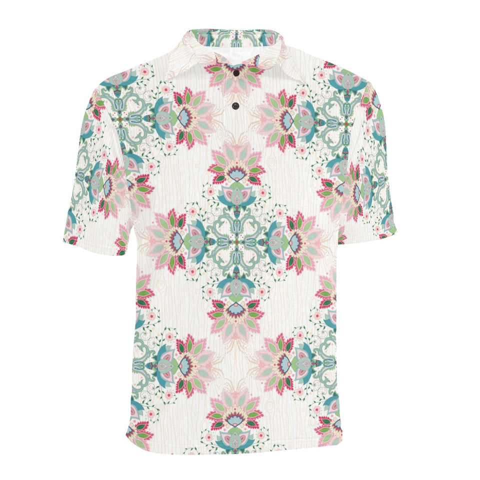Square floral indian flower pattern Men's All Over Print Polo Shirt