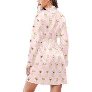 Golden Retriever Pattern Print Design 02 Women's Long Sleeve Belted Night Robe