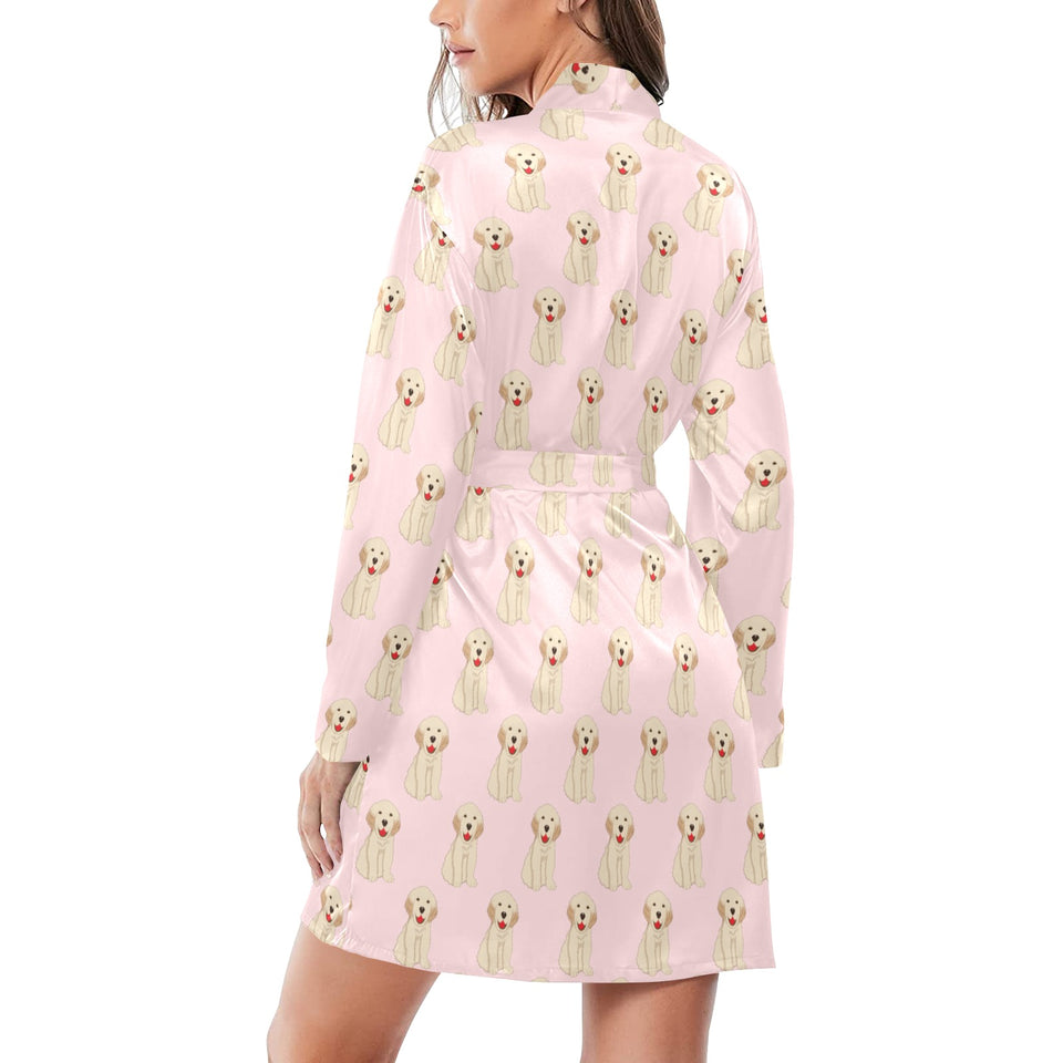 Golden Retriever Pattern Print Design 02 Women's Long Sleeve Belted Night Robe