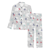 Airplane cloud grey background Men's Long Pajama Set