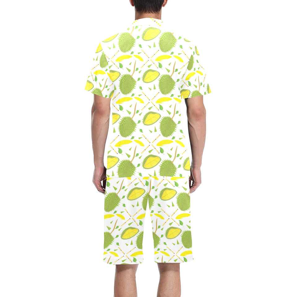 Durian pattern background Men's V-Neck Short Pajama Set