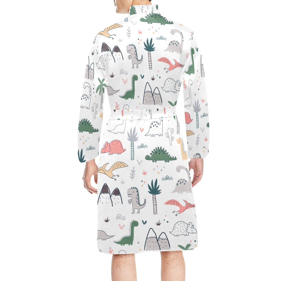 Cute cartoon dinosaurs tree pattern Men's Long Sleeve Belted Night Robe