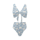 Cute polar bears Christmas decoration pattern Chest Bowknot High Waisted Bikini Swimsuit