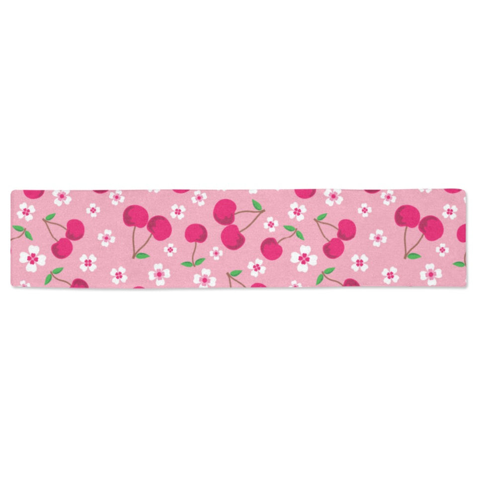 cherry flower pattern pink background Table Runner