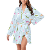 Watercolor Tulips pattern Women's Long Sleeve Belted Night Robe