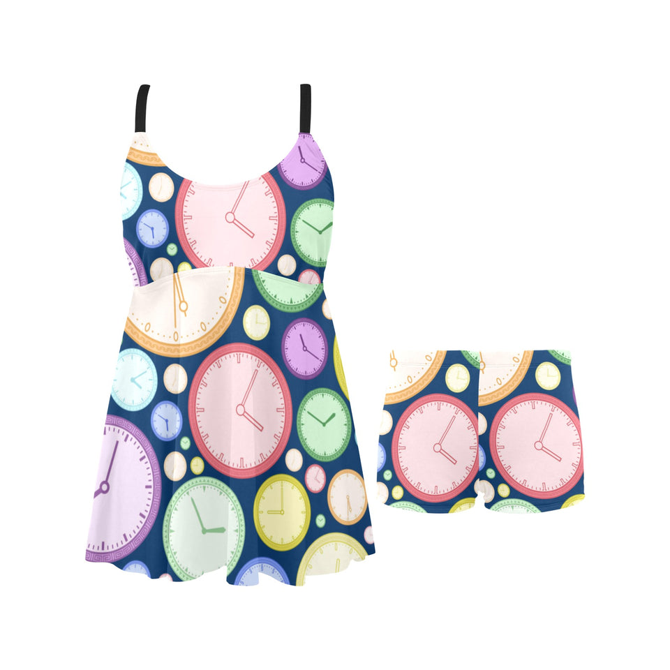 Colorful clock background Chest Sexy Pleated Two Piece Swim Dress