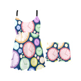 Colorful clock background Chest Sexy Pleated Two Piece Swim Dress