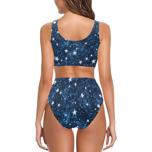 Night sky star pattern Chest Bowknot High Waisted Bikini Swimsuit