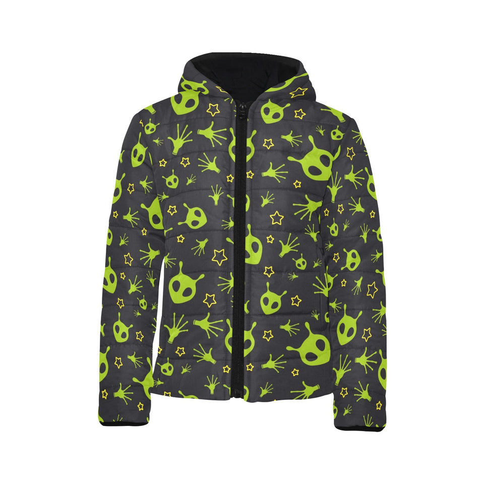Alien Pattern Print Design 02 Kids' Boys' Girls' Padded Hooded Jacket