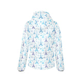 Blue Eiffel Tower Theme Pattern Print Design 01 Women's Padded Hooded Jacket