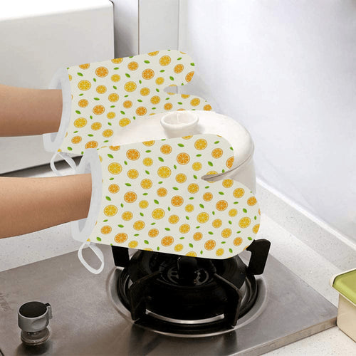 oranges leaves pattern Heat Resistant Oven Mitts