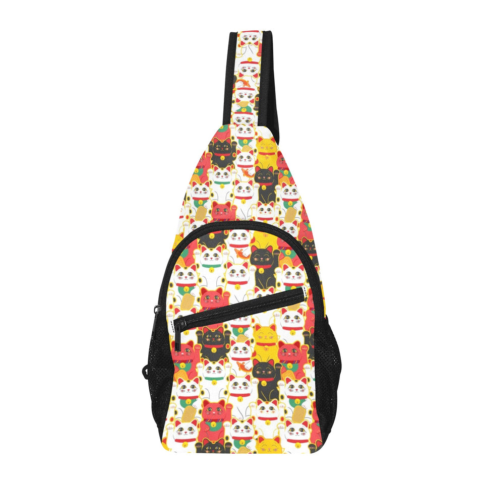 Colorful Maneki neko cat pattern All Over Print Chest Bag