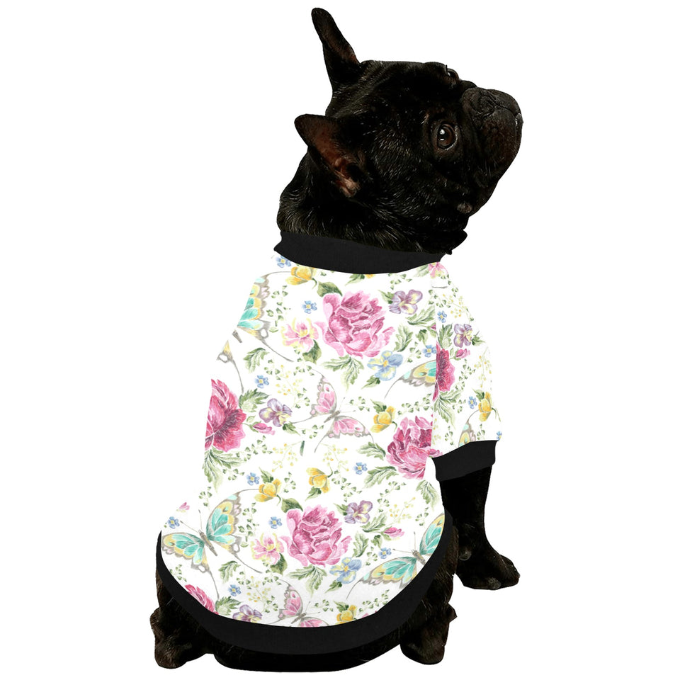 Hand drawn butterfly rose All Over Print Pet Dog Round Neck Fuzzy Shirt