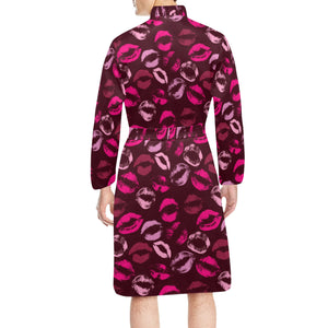 Lips Pattern Print Design 03 Men's Long Sleeve Belted Night Robe