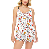 Canada Pattern Print Design 03 Chest Sexy Pleated Two Piece Swim Dress