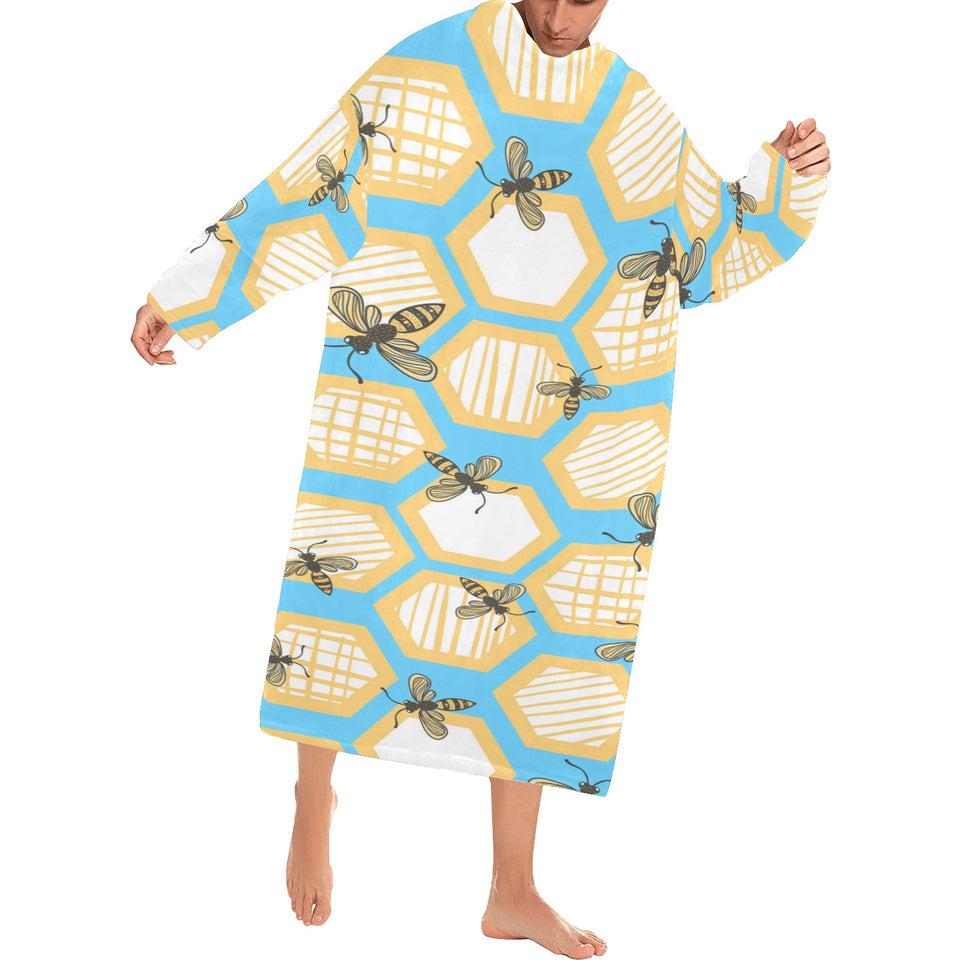 Bee honeycomb pattern Blanket Robe with Sleeves