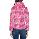 Beautiful dragonfly pink background Women's Padded Hooded Jacket