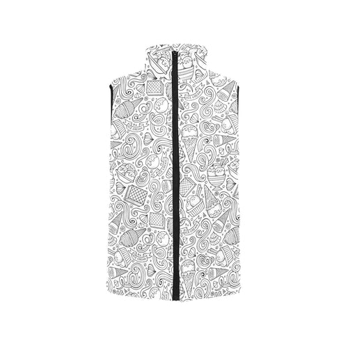 Cartoon hand drawn ice cream black white Men's Padded Vest