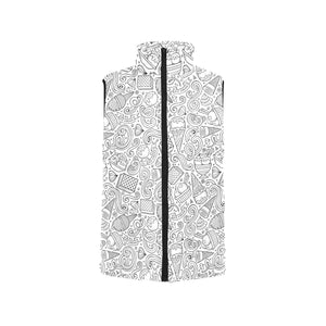 Cartoon hand drawn ice cream black white Men's Padded Vest