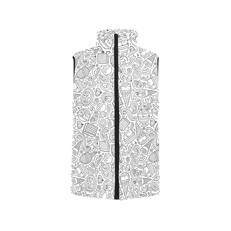 Cartoon hand drawn ice cream black white Men's Padded Vest
