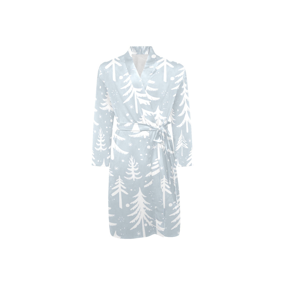 Christmas tree winter forest pattern Men's Long Sleeve Belted Night Robe