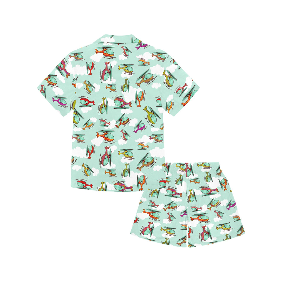 Helicopter design pattern Kids' Boys' Girls' V-Neck Short Pajama Set