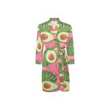 Avocado slices leaves pink back ground Men's Long Sleeve Belted Night Robe