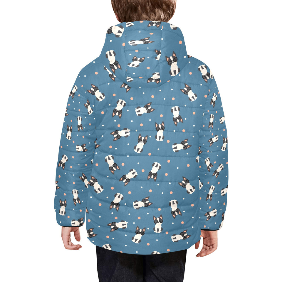 Cute boston terrier dog spattern Kids' Boys' Girls' Padded Hooded Jacket