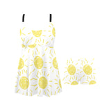 hand drawn sun pattern Chest Sexy Pleated Two Piece Swim Dress