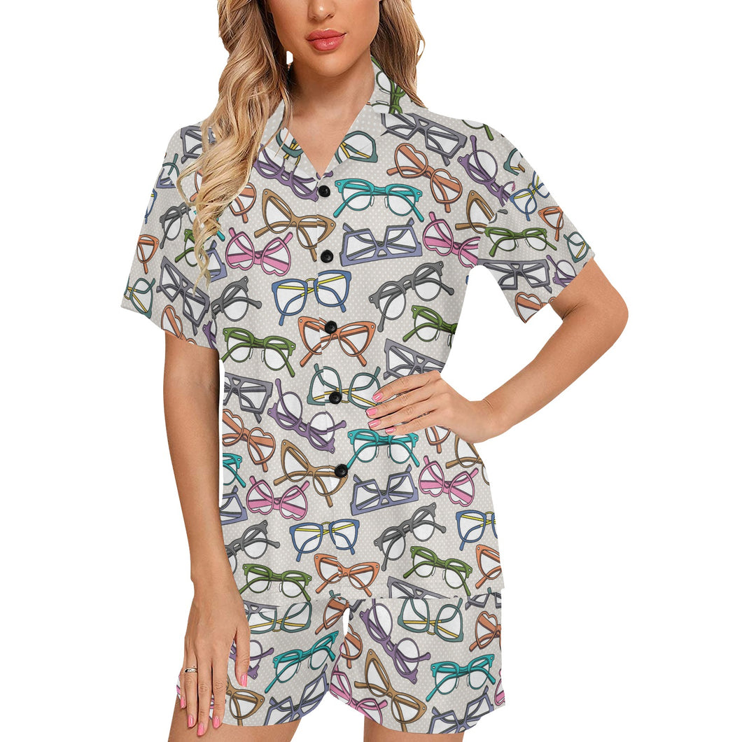 Sun Glasses Pattern Print Design 01 Women's V-Neck Short Pajama Set