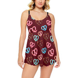 Pretzels Pattern Print Design 05 Chest Sexy Pleated Two Piece Swim Dress