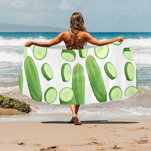 cucumber whole slices pattern Beach Towel
