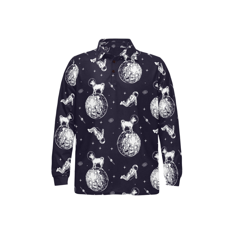 Chihuahua space helmet. astronaut pattern Men's Long Sleeve Polo Shirt
