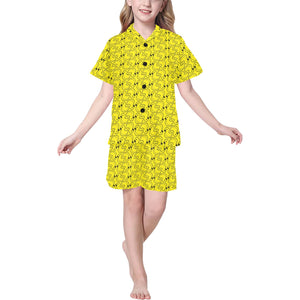 Duck Pattern Print Design 02 Kids' Boys' Girls' V-Neck Short Pajama Set